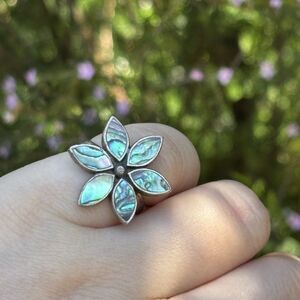 Vintage Abalone Shell Inlay Flower Sterling Silver Ring Size 8.5
